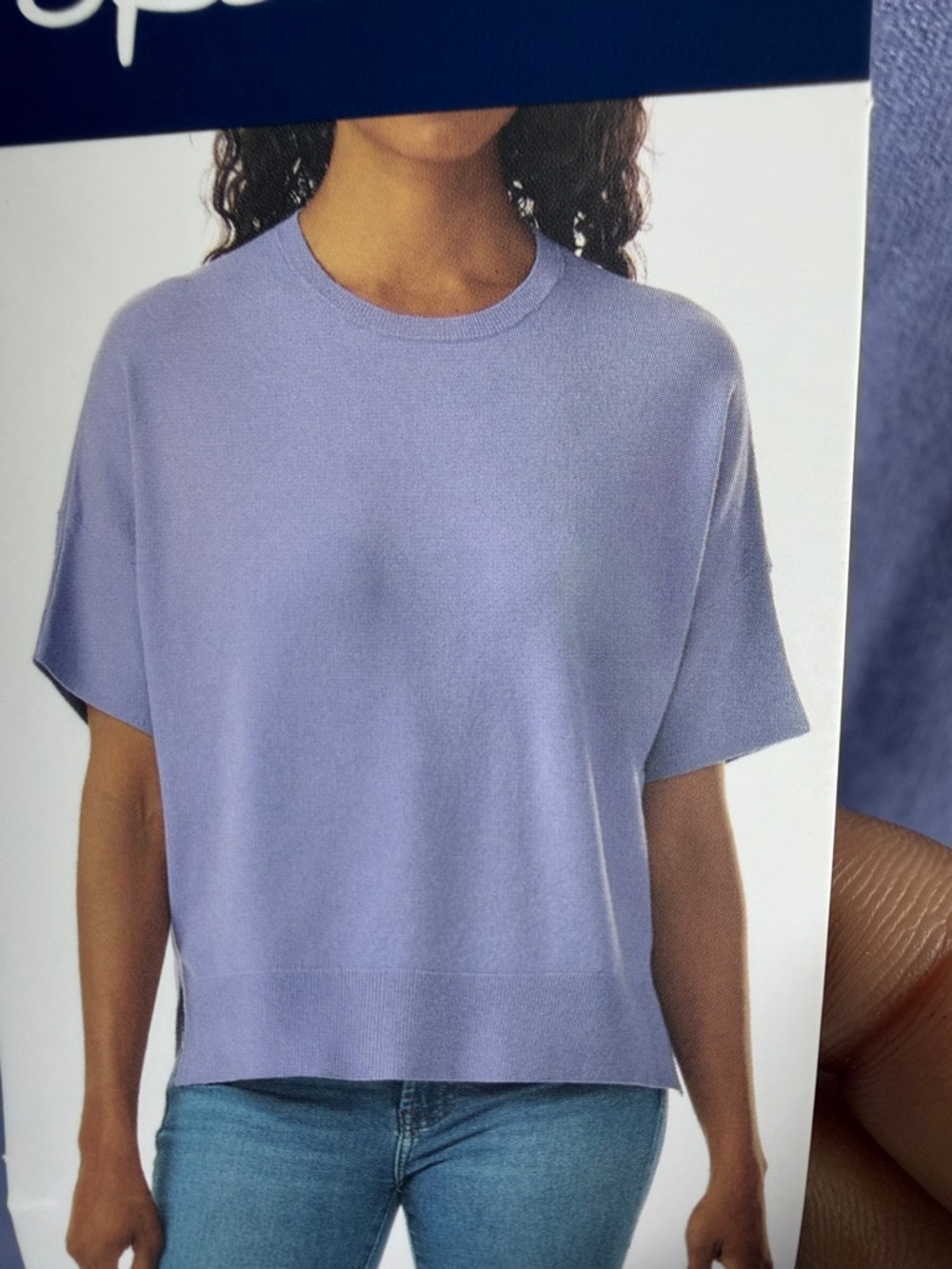 SPLENDID SWEATER TOP, Blue, short sleeve, crew neck, sz S, 25” PTP, 24”L